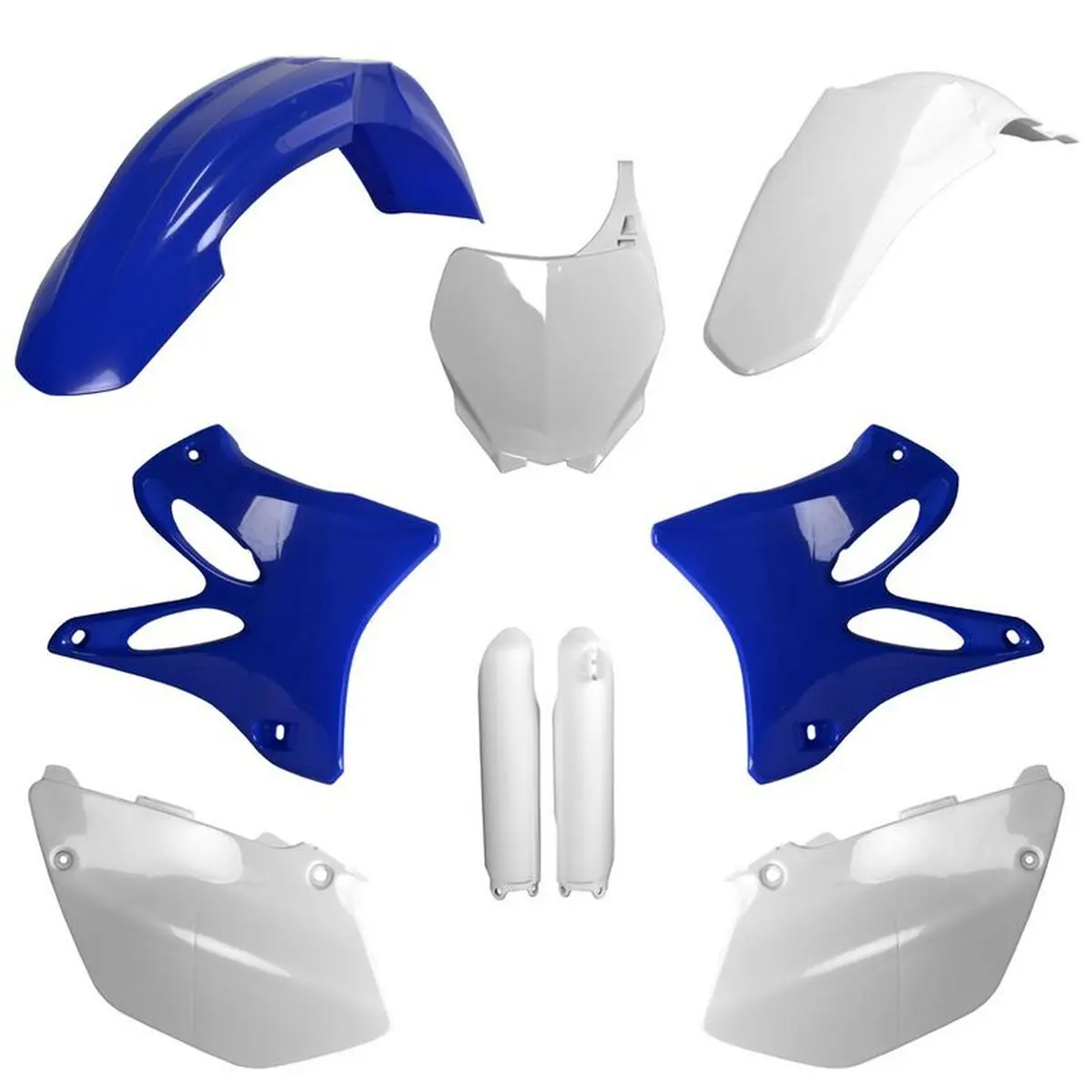 POLISPORT kompletní sada plastů (FULL KIT) YAMAHA YZ 125/250 08-14 v sadě tabulka přední (8658100001) a kryty tlumičů (8351400001) barva modrá bílá