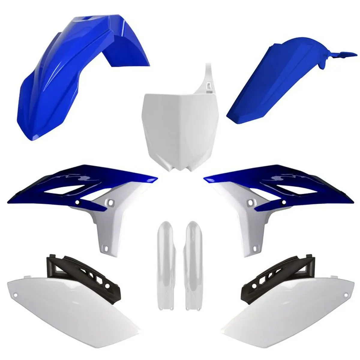 POLISPORT kompletní sada plastů (FULL KIT) YAMAHA YZ 250F 10-13 v sadě přední tabulka (8678400001) i kryty tlumičů (8352000001) barva modro bílá OEM