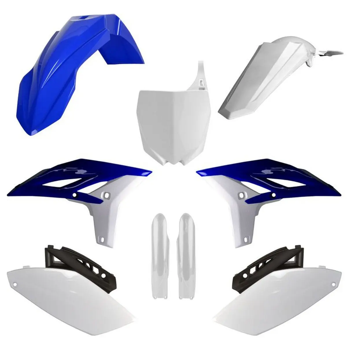 POLISPORT kompletní sada plastů (FULL KIT) YAMAHA YZ 250F 10-13 v sadě přední tabulka (8678400001) i kryty tlumičů (8352000001) barva modro bílá OEM