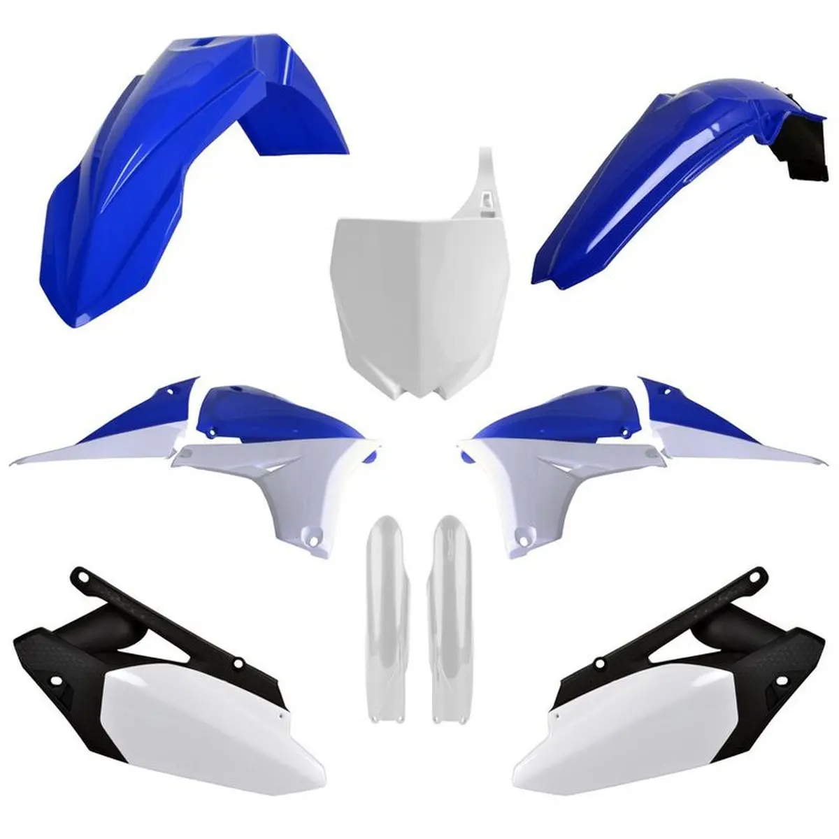 POLISPORT kompletní sada plastů (FULL KIT) YAMAHA YZ 450F 10-13 v sadě přední tabulka (8678400001) i kryty tlumičů (8352000001) barva modro bílá OEM