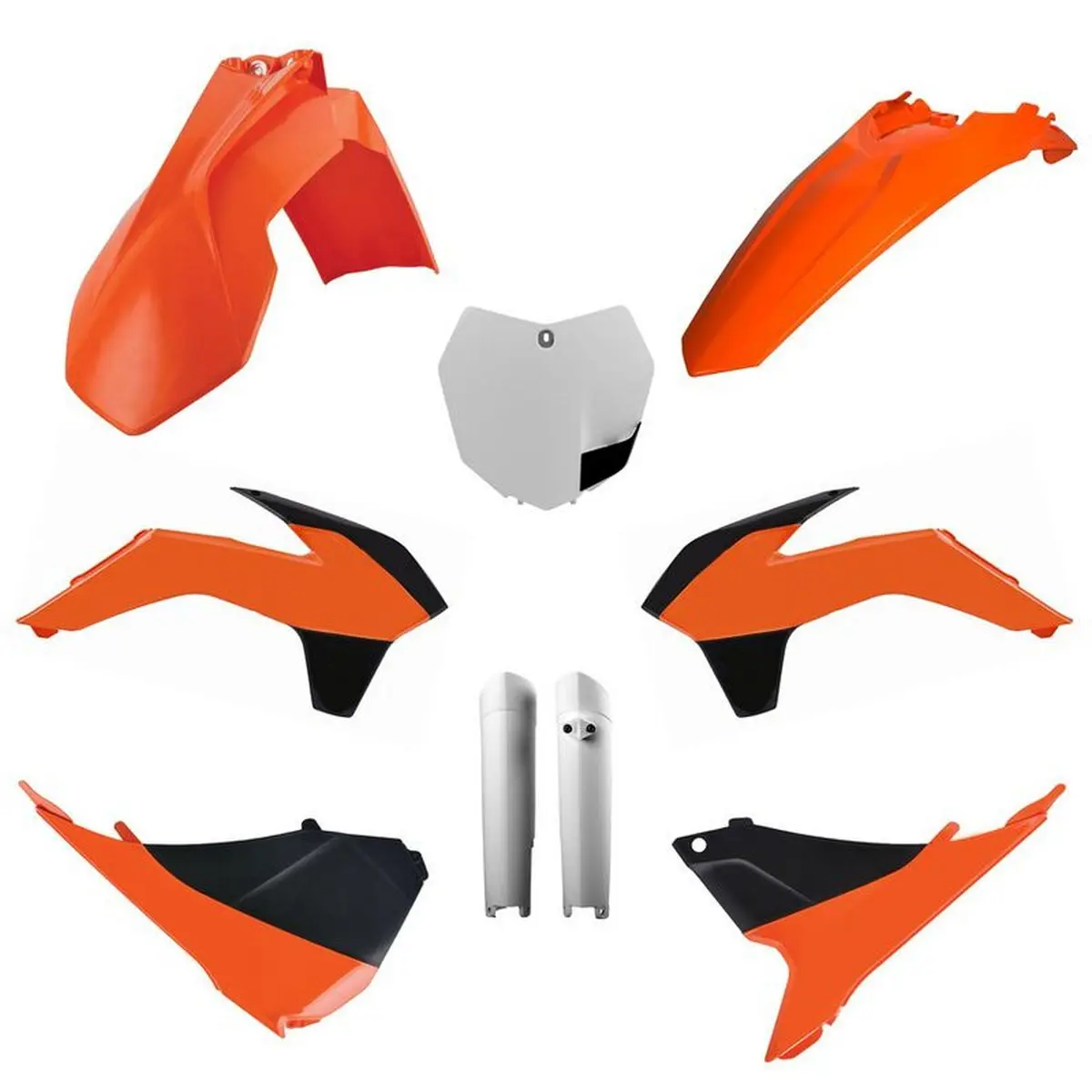 POLISPORT kompletní sada plastů (FULL KIT) KTM SX/SX-F/XC-F 13-14 v sadě tabulka přední (8659100002) a kryty tlumičů (8398500002) barva oranžová ( )
