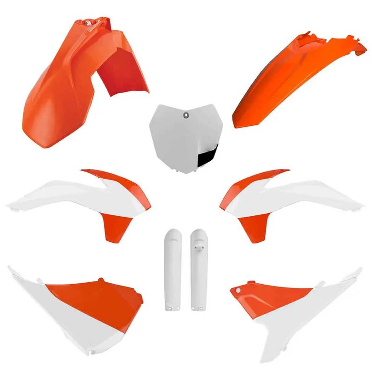POLISPORT kompletní sada plastů (FULL KIT) KTM SX/SX-F/XC-F 15 v sadě tabulka přední (8659100002) a kryty tlumičů (8398600002) barva oranžová ( )