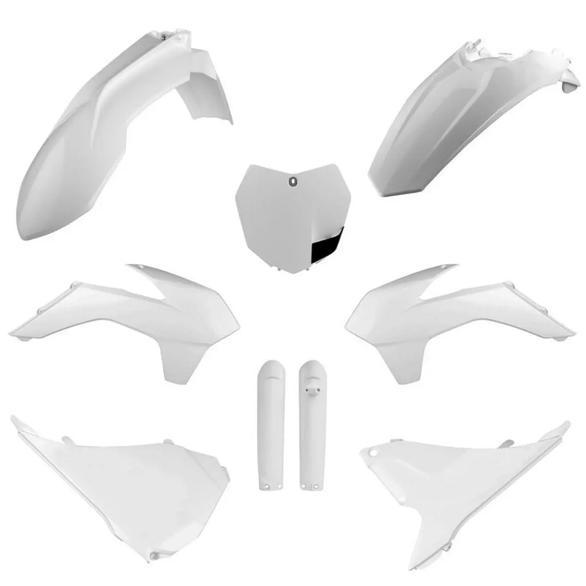 POLISPORT kompletní sada plastů (FULL KIT) KTM SX/SX-F/XC-F 15 v sadě tabulka přední (8659100002) a kryty tlumičů (8398600002) barva bílá ( )