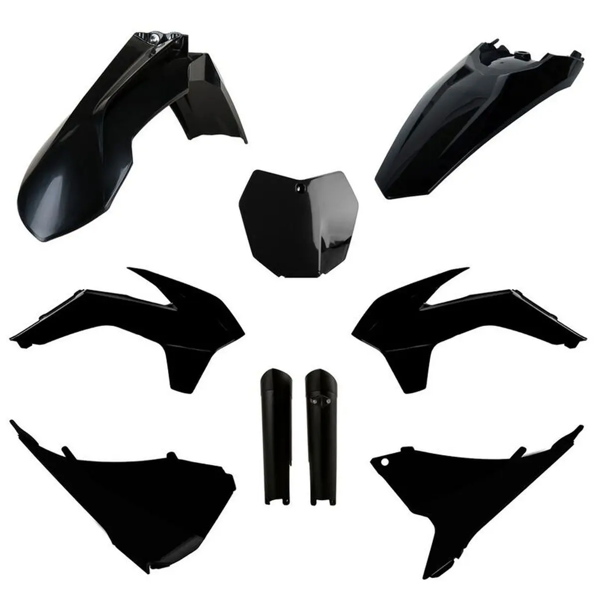 POLISPORT kompletní sada plastů (FULL KIT) KTM SX/SX-F/XC-F 13-14 v sadě tabulka přední (8659100003) a kryty tlumičů (8398500003) barva černá