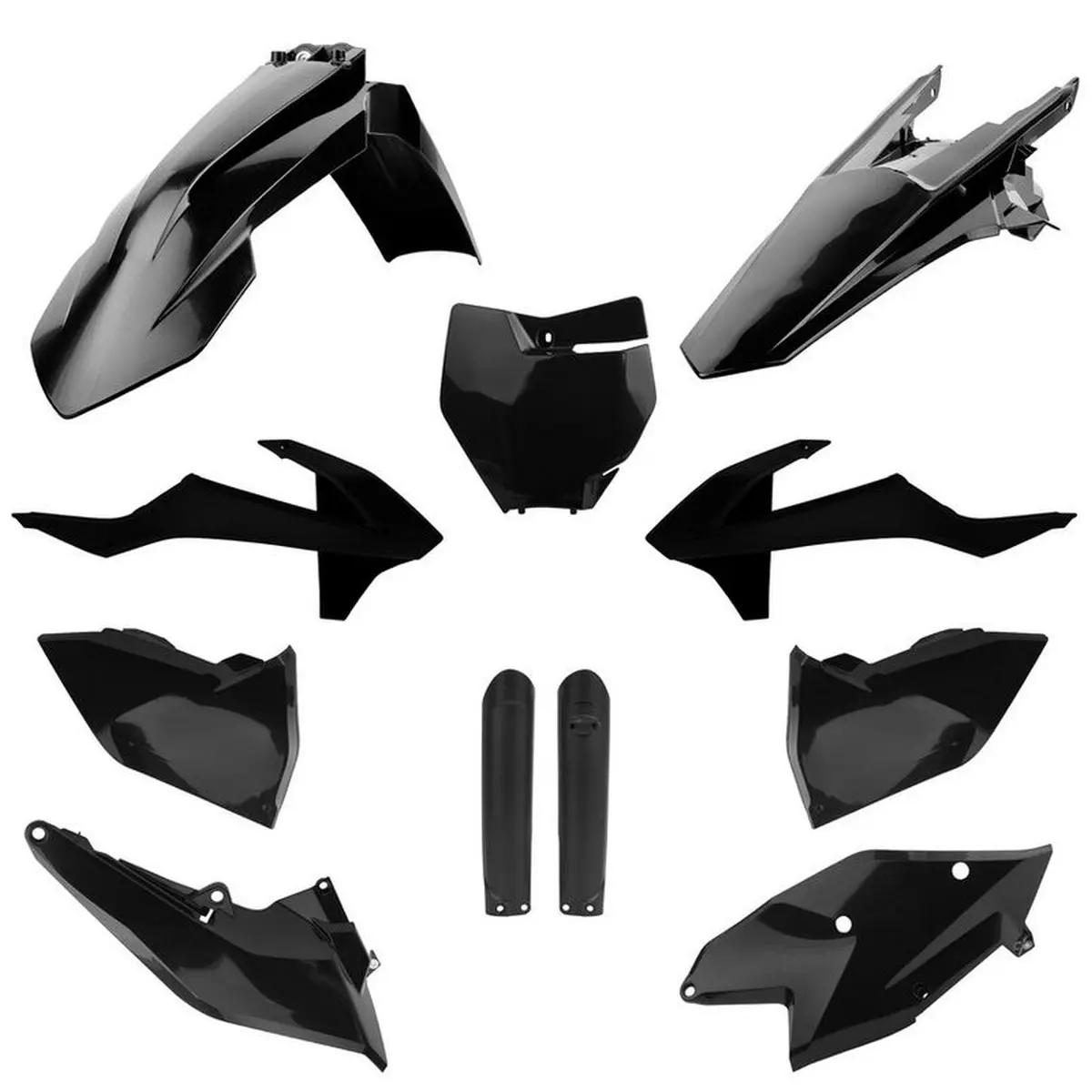POLISPORT kompletní sada plastů (FULL KIT) KTM SX/SX-F/XC-F 16-18 v sadě tabulka přední (8664900003) a kryty tlumičů (8398600003) barva černá ( )