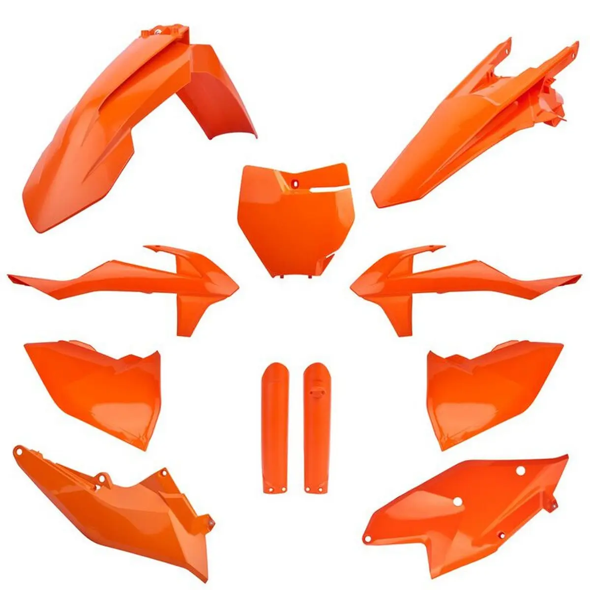POLISPORT kompletní sada plastů (FULL KIT) KTM SX/SX-F/XC-F 16-18 v sadě tabulka přední (8664900001) a kryty tlumičů (8398600005) barva oranžová ( )