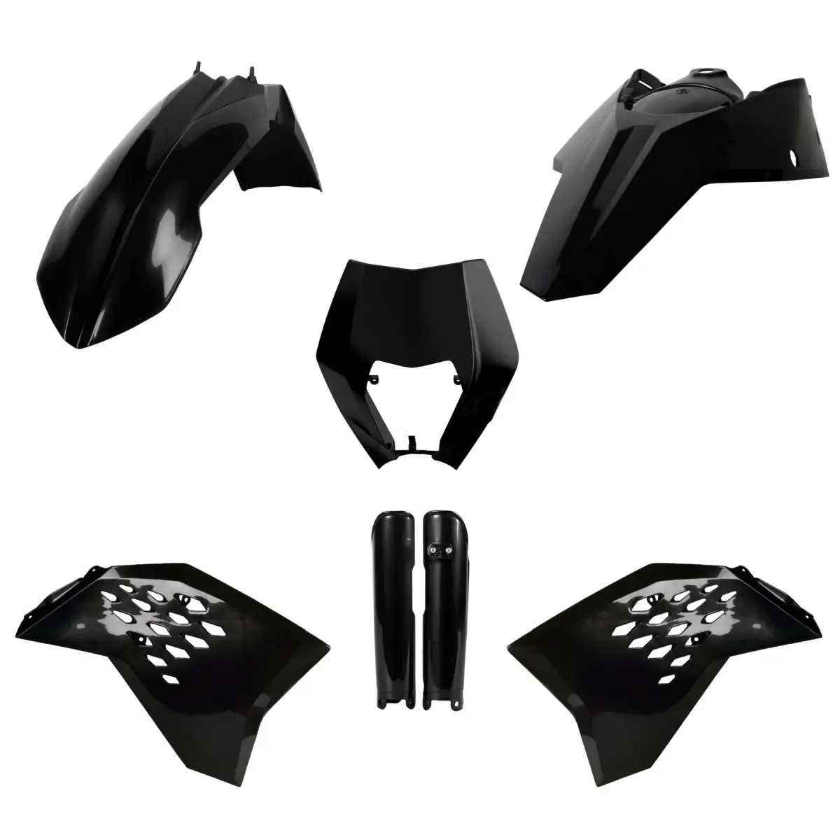 POLISPORT kompletní sada plastů (FULL KIT) KTM EXC/EXC-F 08-11 v sadě tabulka přední (8666700003) a kryty tlumičů (8398500003) barva černá
