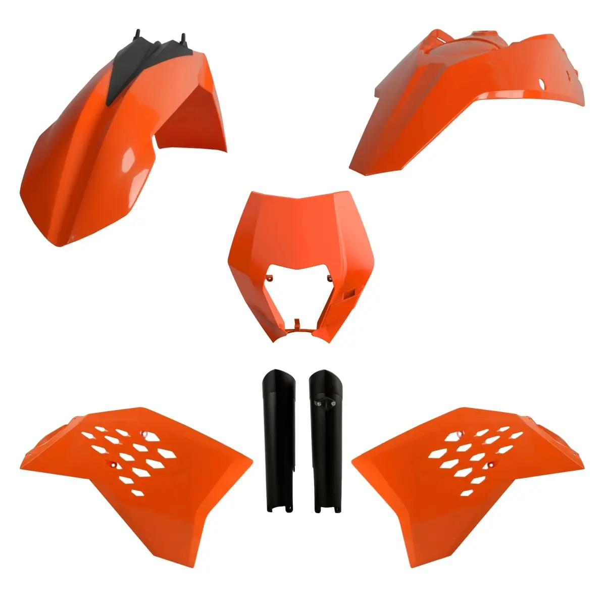 POLISPORT kompletní sada plastů (FULL KIT) KTM EXC/EXC-F 08-11 v sadě tabulka přední (8666700001) a kryty tlumičů (8398500003) barva oranžová OEM ( )