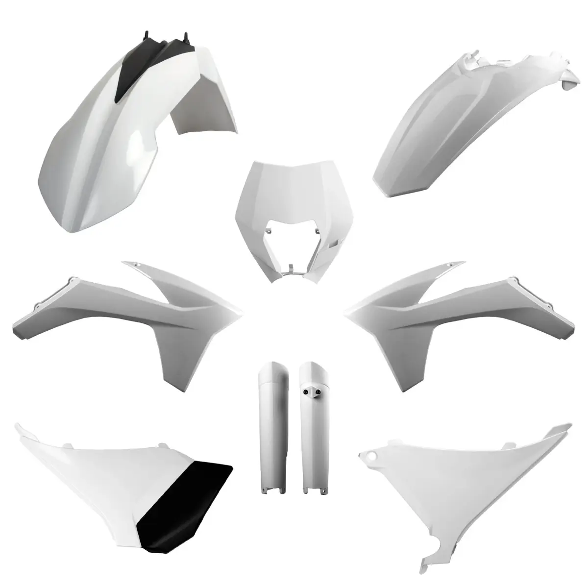 POLISPORT kompletní sada plastů (FULL KIT) KTM EXC/EXC-F 12-13 v sadě tabulka přední (8666700001) a kryty tlumičů (8398500002) barva bílá ( )
