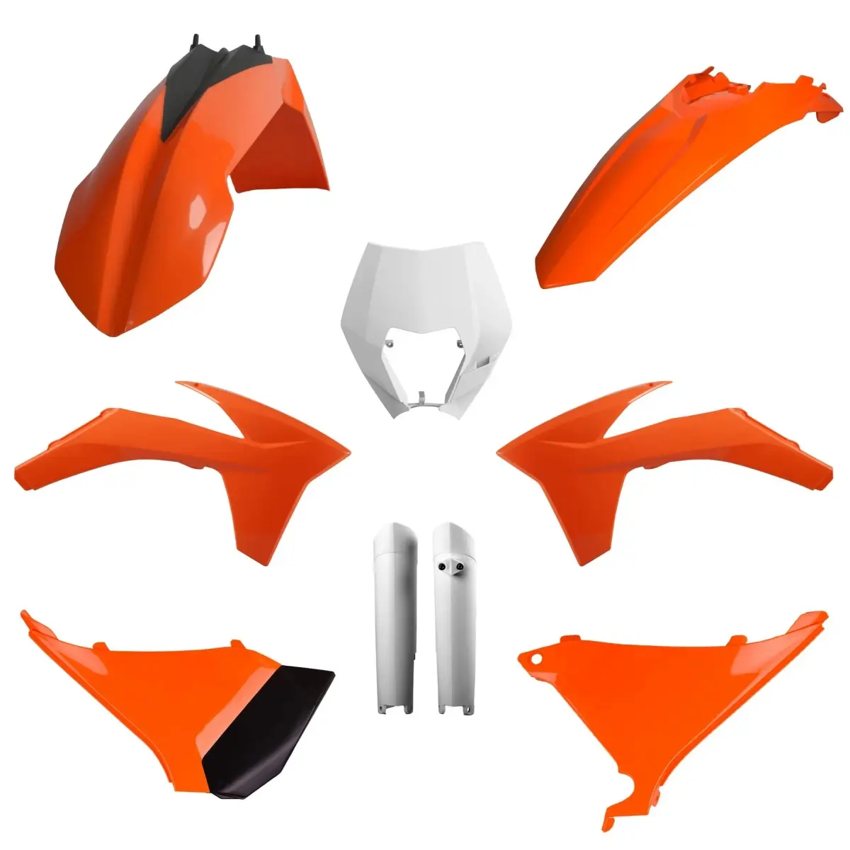 POLISPORT kompletní sada plastů (FULL KIT) KTM EXC/EXC-F 12-13 v sadě tabulka přední (8666700002) a kryty tlumičů (8398500002) barva oranžová OEM ( )