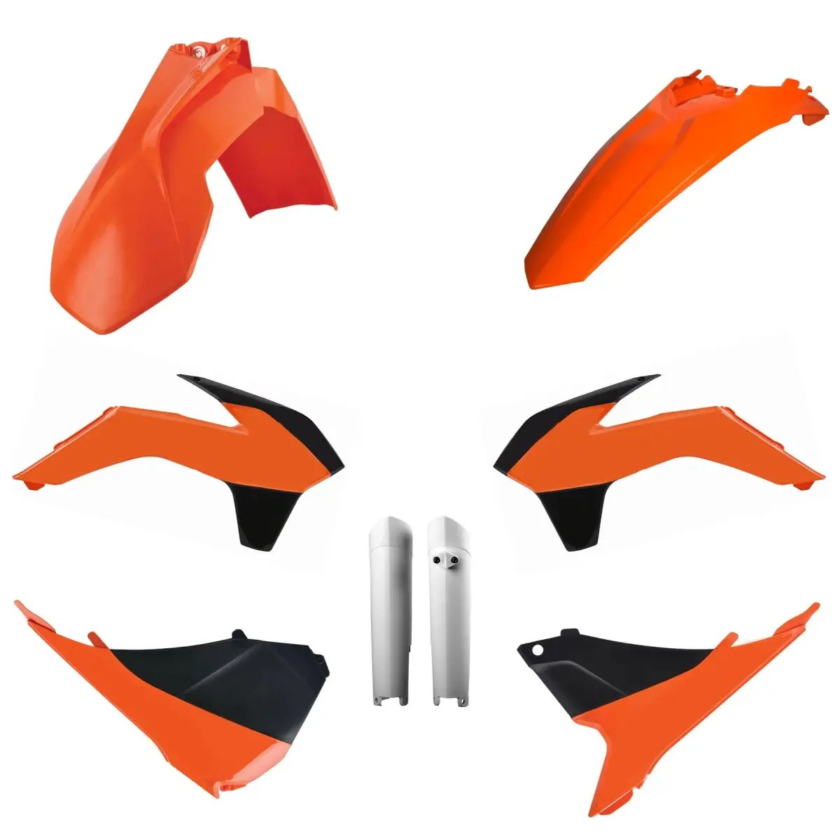 POLISPORT kompletní sada plastů (FULL KIT) KTM EXC/EXC-F 14-15 v sadě kryty tlumičů (8398500002) barva oranžová černo bílá OEM (POLISPORT kompletní)