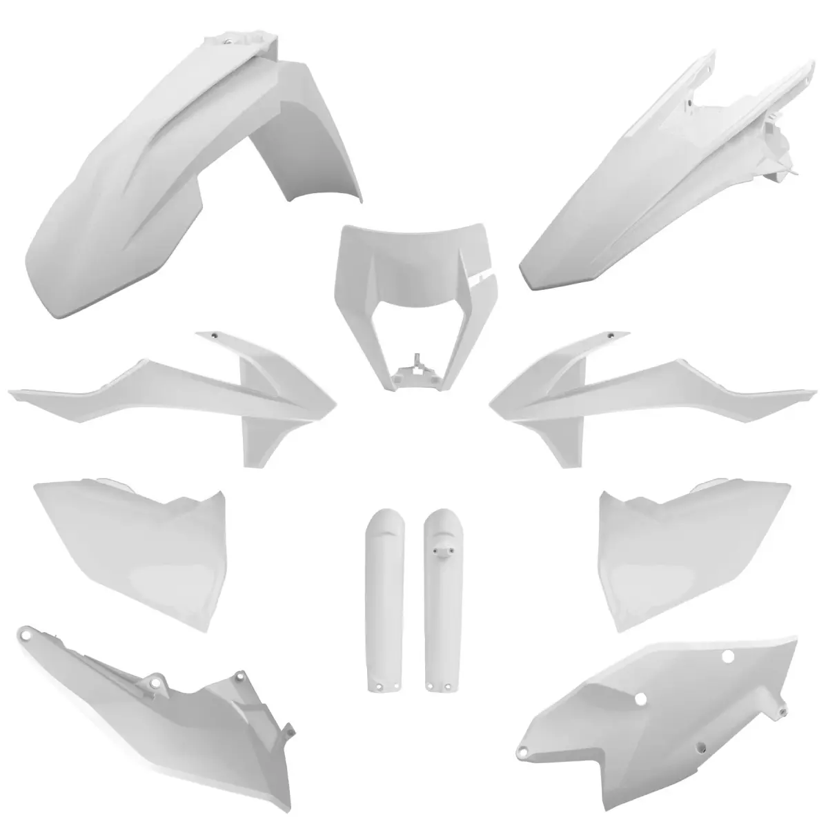 POLISPORT kompletní sada plastů (FULL KIT) KTM EXC/EXC-F TPI 17-19 v sadě kryt světla (8666800001) a kryty tlumičů (8398600002) barva bílá ( )
