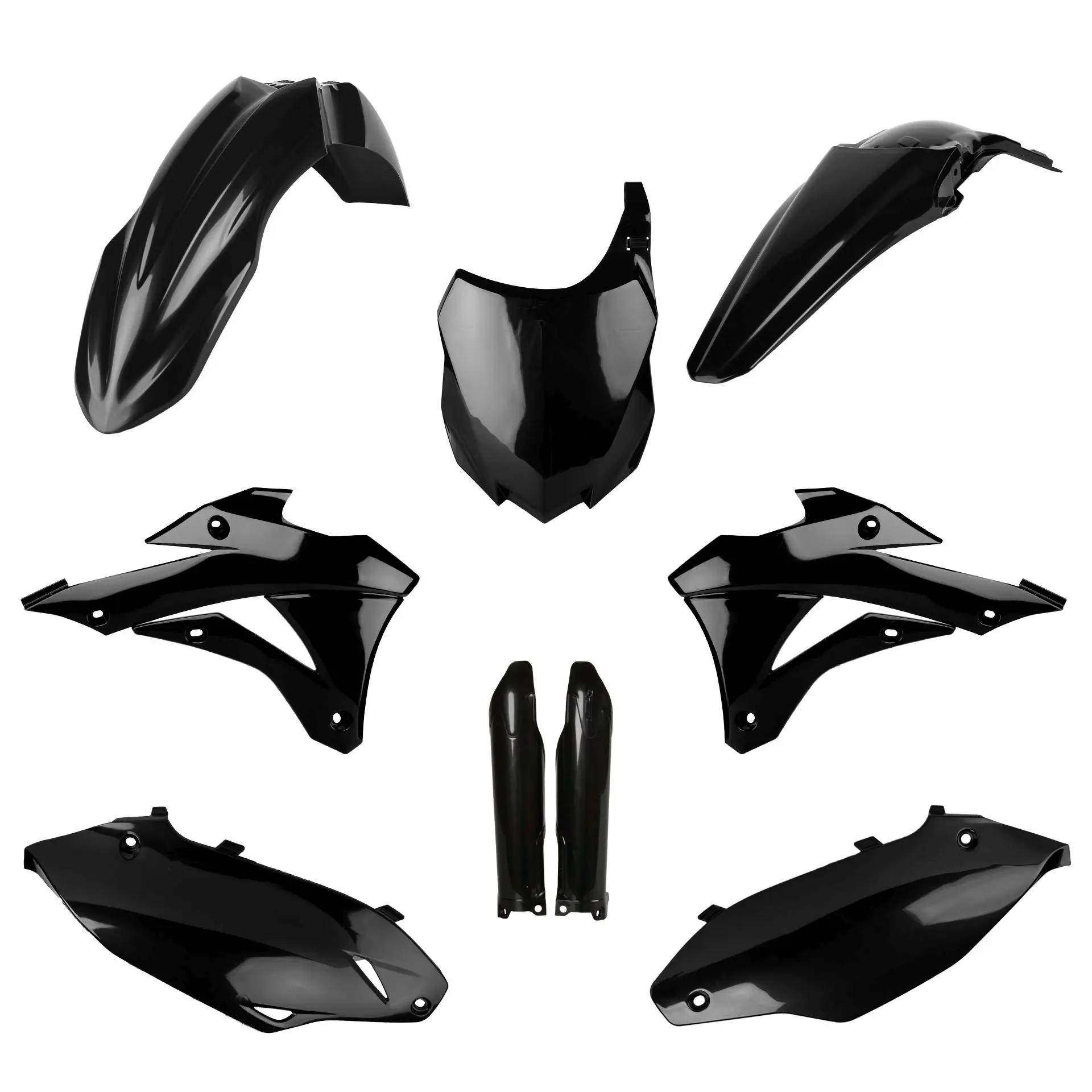 POLISPORT kompletní sada plastů (FULL KIT) KAWASAKI KX 250F 13-16 v sadě přední tabulka (8659200003) a kryty tlumičů (8351800002) barva černá ( )
