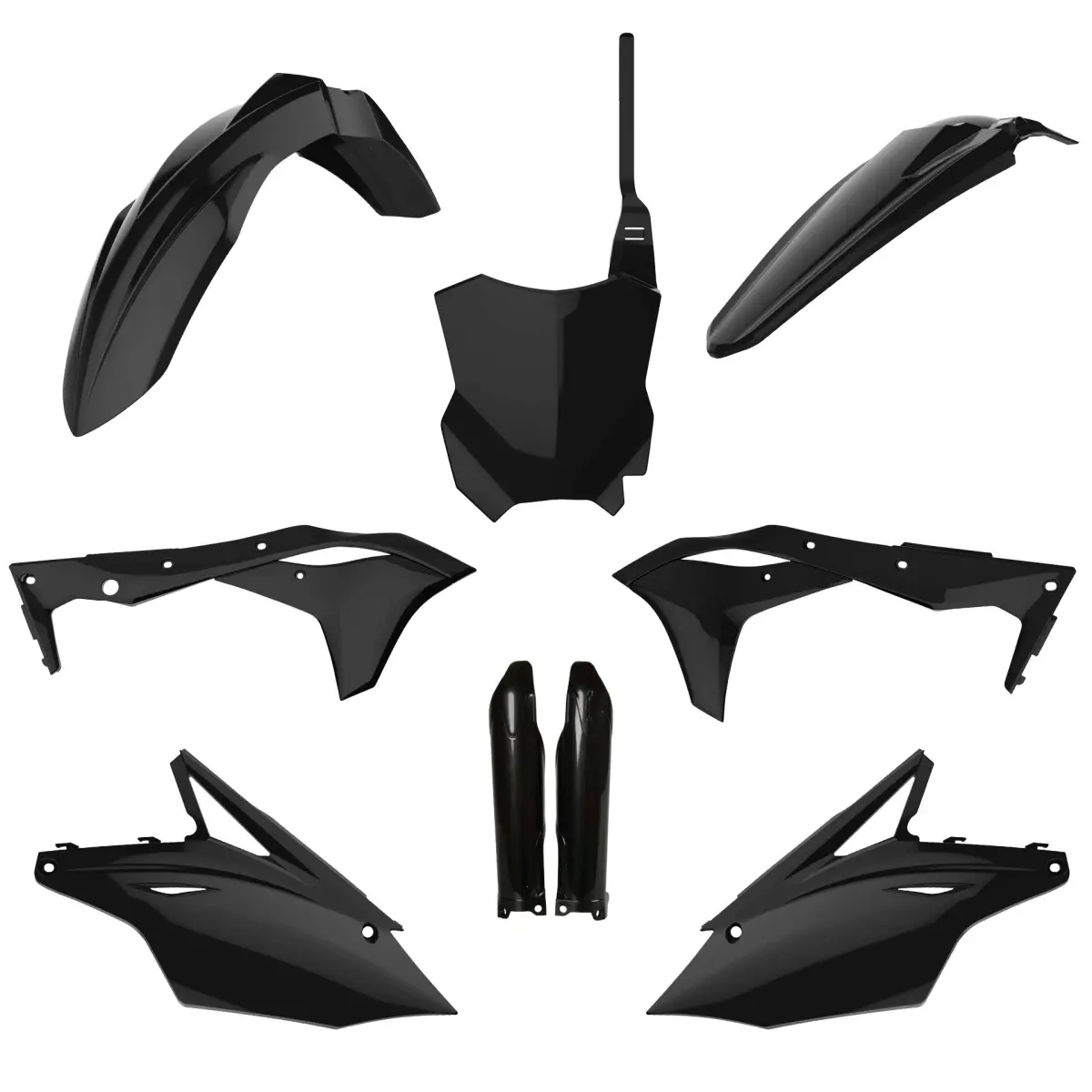 POLISPORT kompletní sada plastů (FULL KIT) KAWASAKI KX 250F 17-20 v sadě přední tabulka (8665900003) a kryty tlumičů (8351800002) barva černá