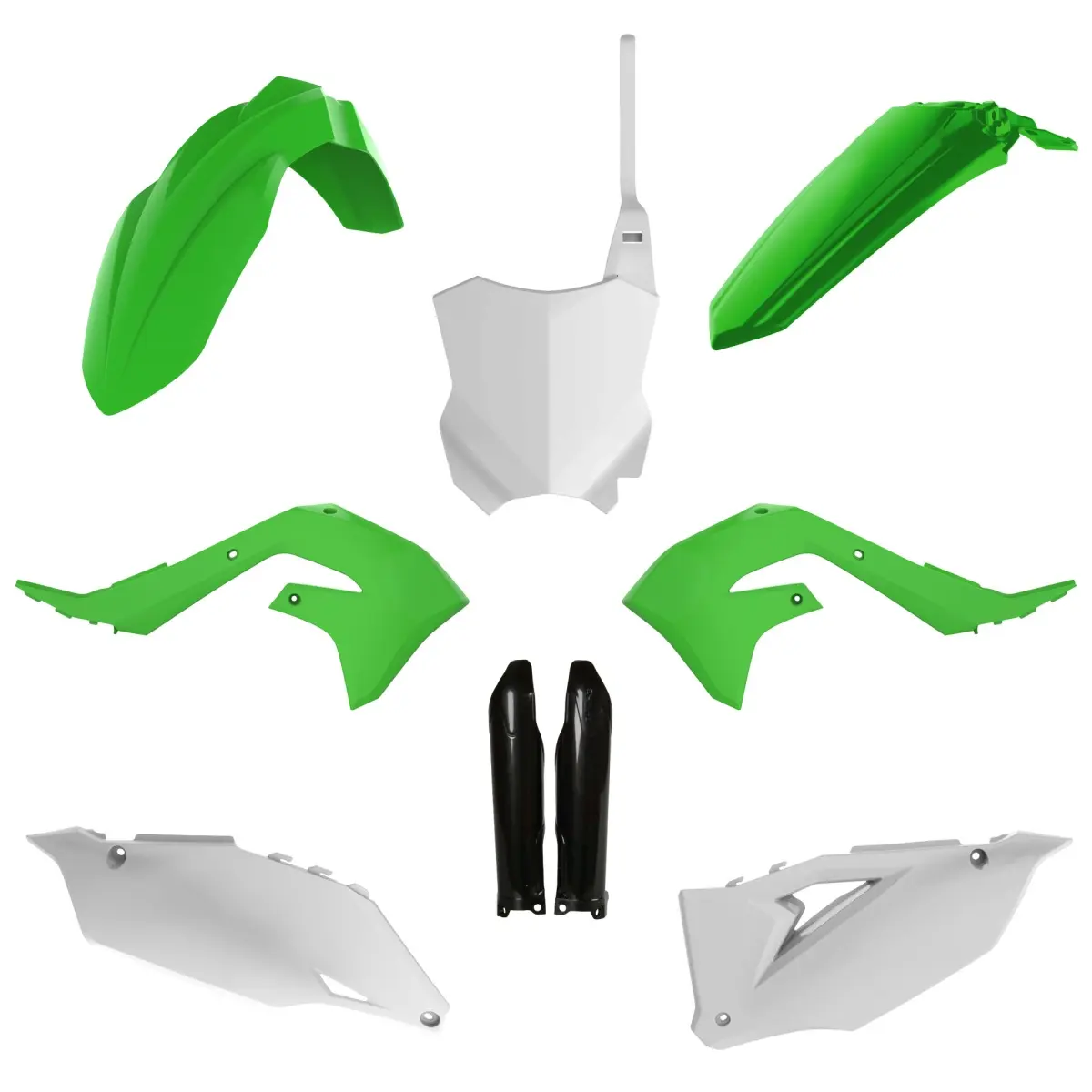 POLISPORT kompletní sada plastů (FULL KIT) KAWASAKI KX 250F 21-24; KX 450F 19-23 v sadě přední tabulka (8665900002) a kryty tlumičů (8351800002) barva