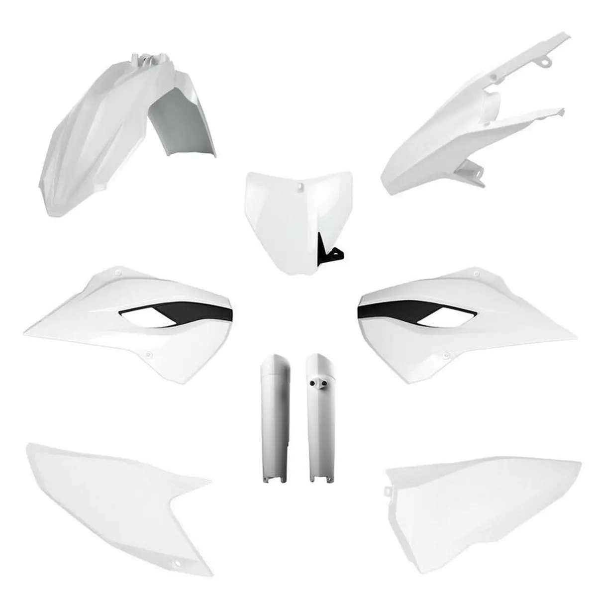 POLISPORT kompletní sada plastů (FULL KIT) HUSQVARNA TC/FC 14 v sadě tabulka přední (8672200001) i kryty tlumičů (8398500002) barva bílá (POLISPORT)