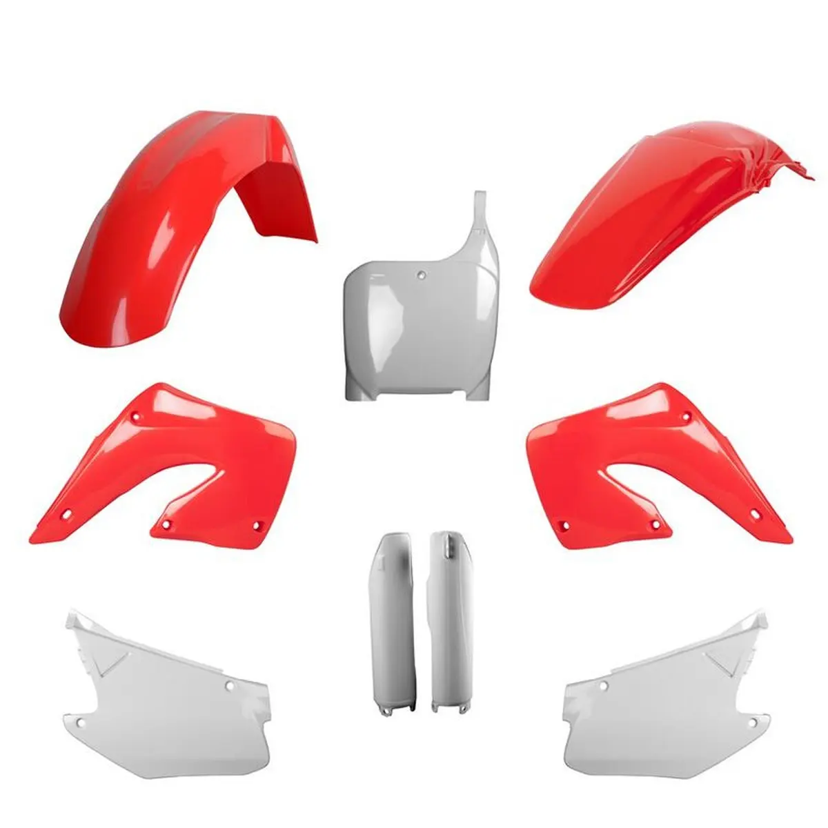 POLISPORT kompletní sada plastů (FULL KIT) HONDA CR 125 00-01; CR 250 00-01 v sadě tabulka přední (8657000001) i kryty tlumičů (8394000001) barva