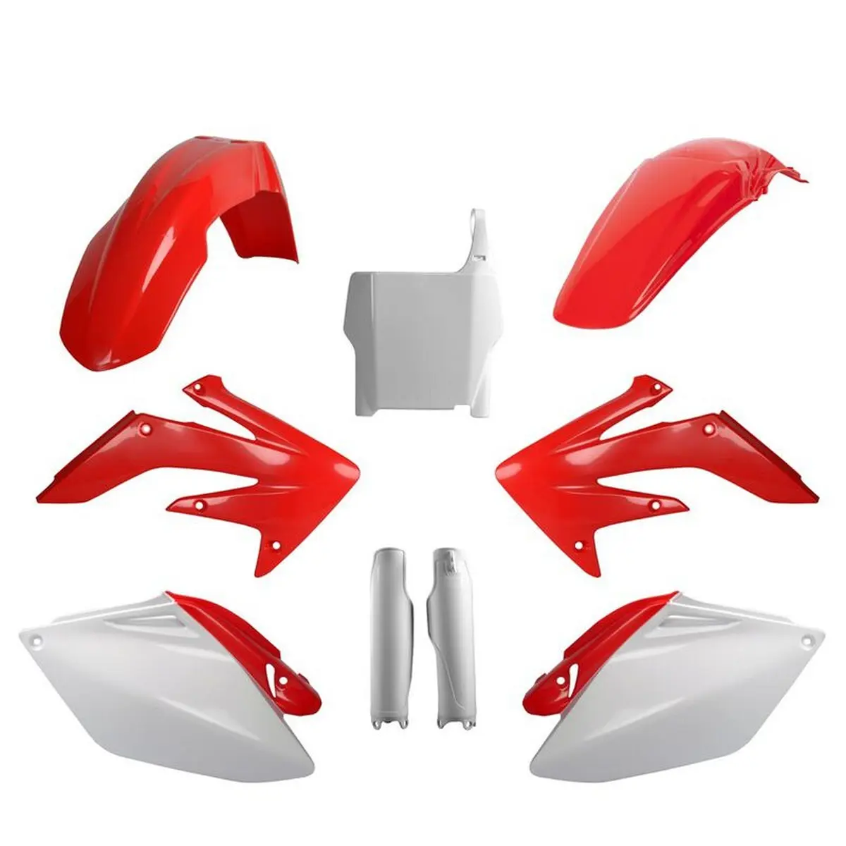 POLISPORT kompletní sada plastů (FULL KIT) HONDA CRF 250R 06-07 v sadě tabulka přední (8661900001) i kryty tlumičů (8351700001) barva červeno bílá OEM