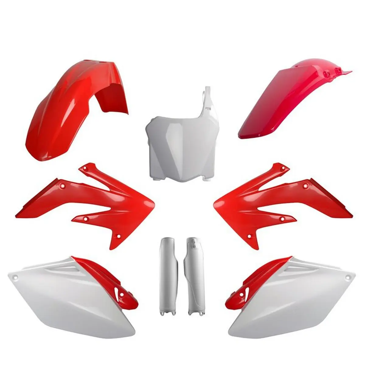 POLISPORT kompletní sada plastů (FULL KIT) HONDA CRF 250R 08 v sadě tabulka přední (8657500001) i kryty tlumičů (8351700001) barva červeno bílá OEM