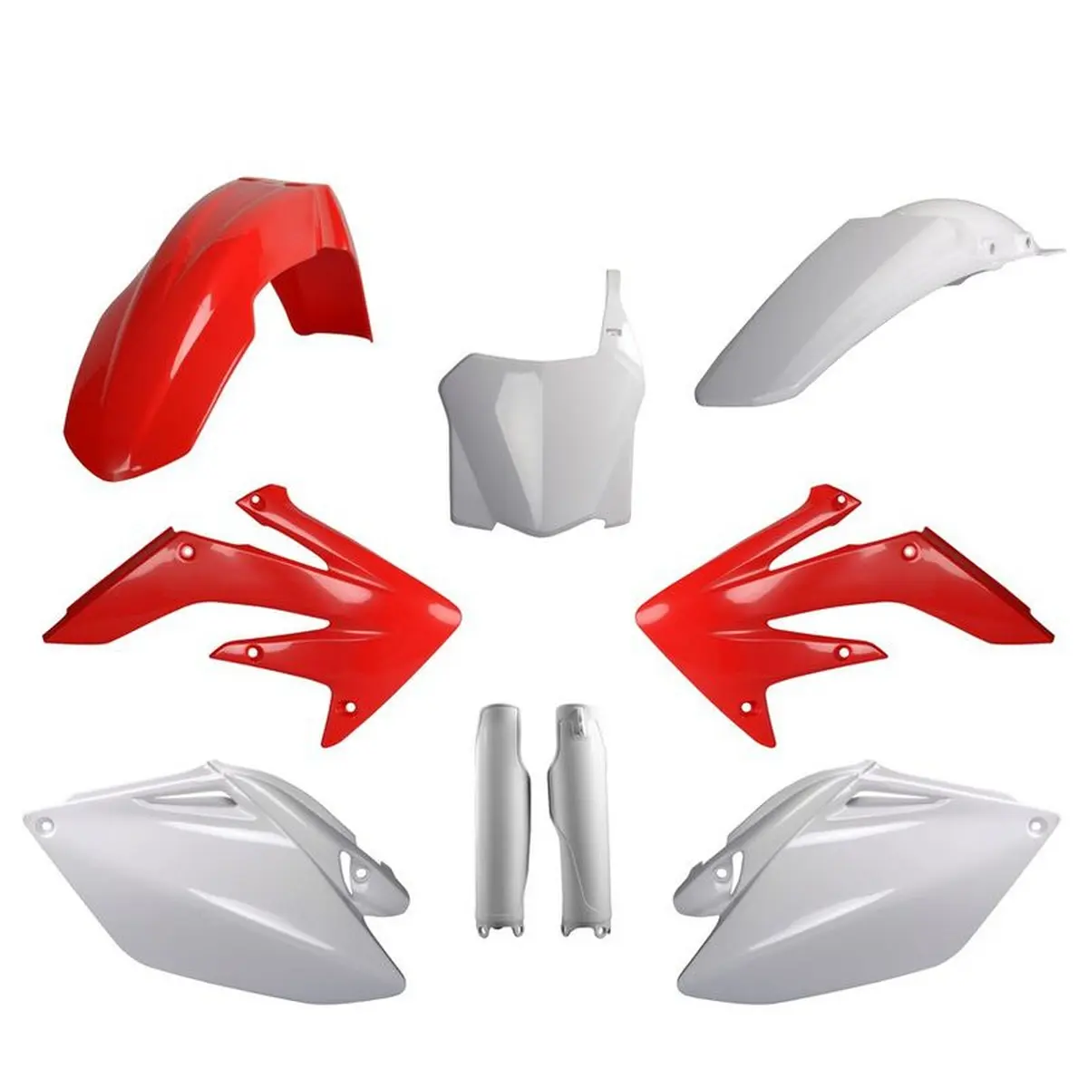 POLISPORT kompletní sada plastů (FULL KIT) HONDA CRF 250R 09 v sadě tabulka přední (8657500002) i kryty tlumičů (8351700002) barva červeno bílá OEM