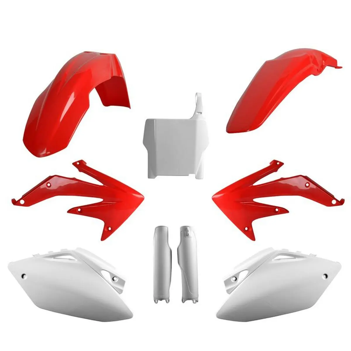 POLISPORT kompletní sada plastů (FULL KIT) HONDA CRF 450R 05-06 v sadě tabulka přední (8661900001) i kryty tlumičů (8351700001) barva červeno bílá OEM