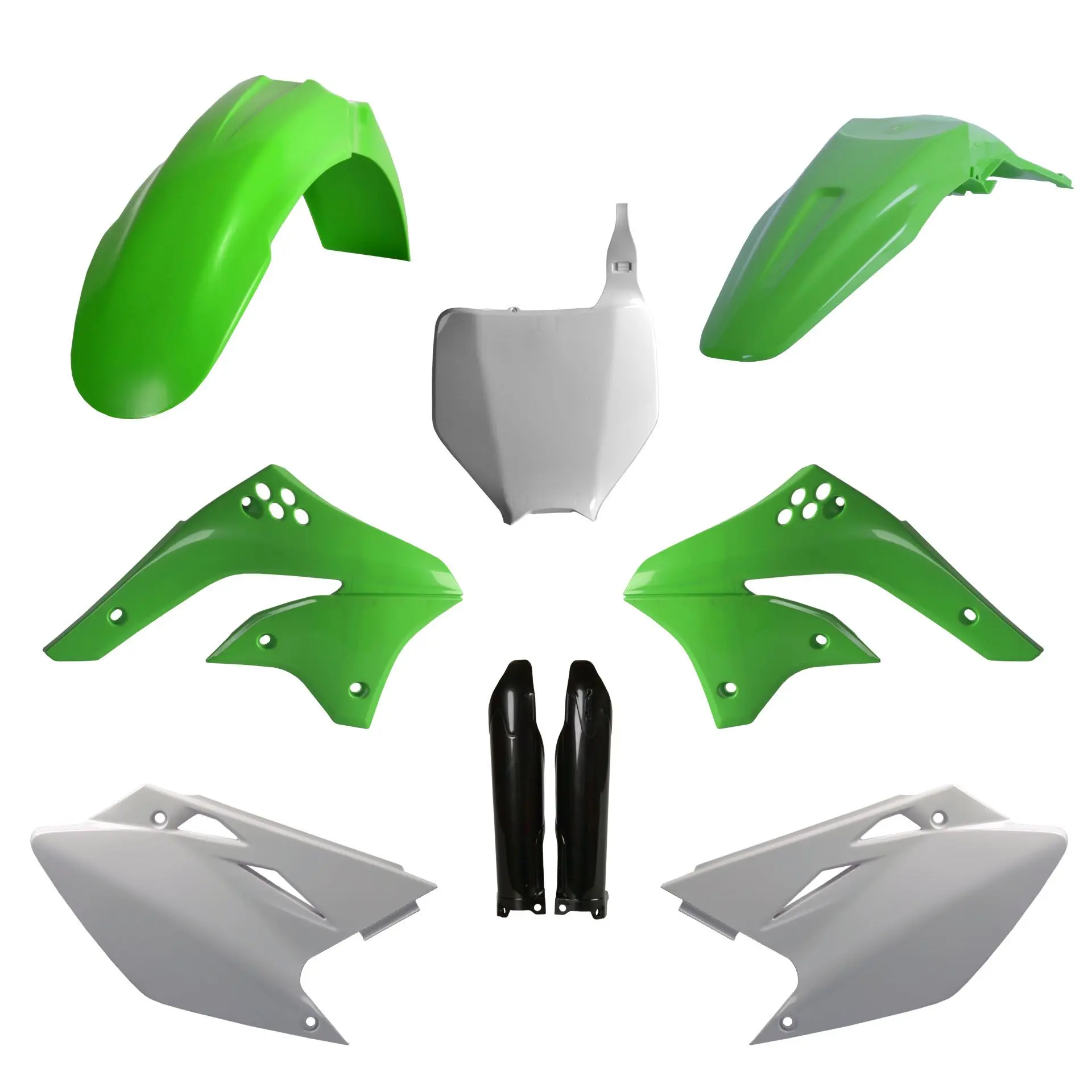 POLISPORT kompletní sada plastů (FULL KIT) KAWASAKI KX 450F 06-08 v sadě přední tabulka (8660800002) a kryty tlumičů (8351800002) barva zelená ( )