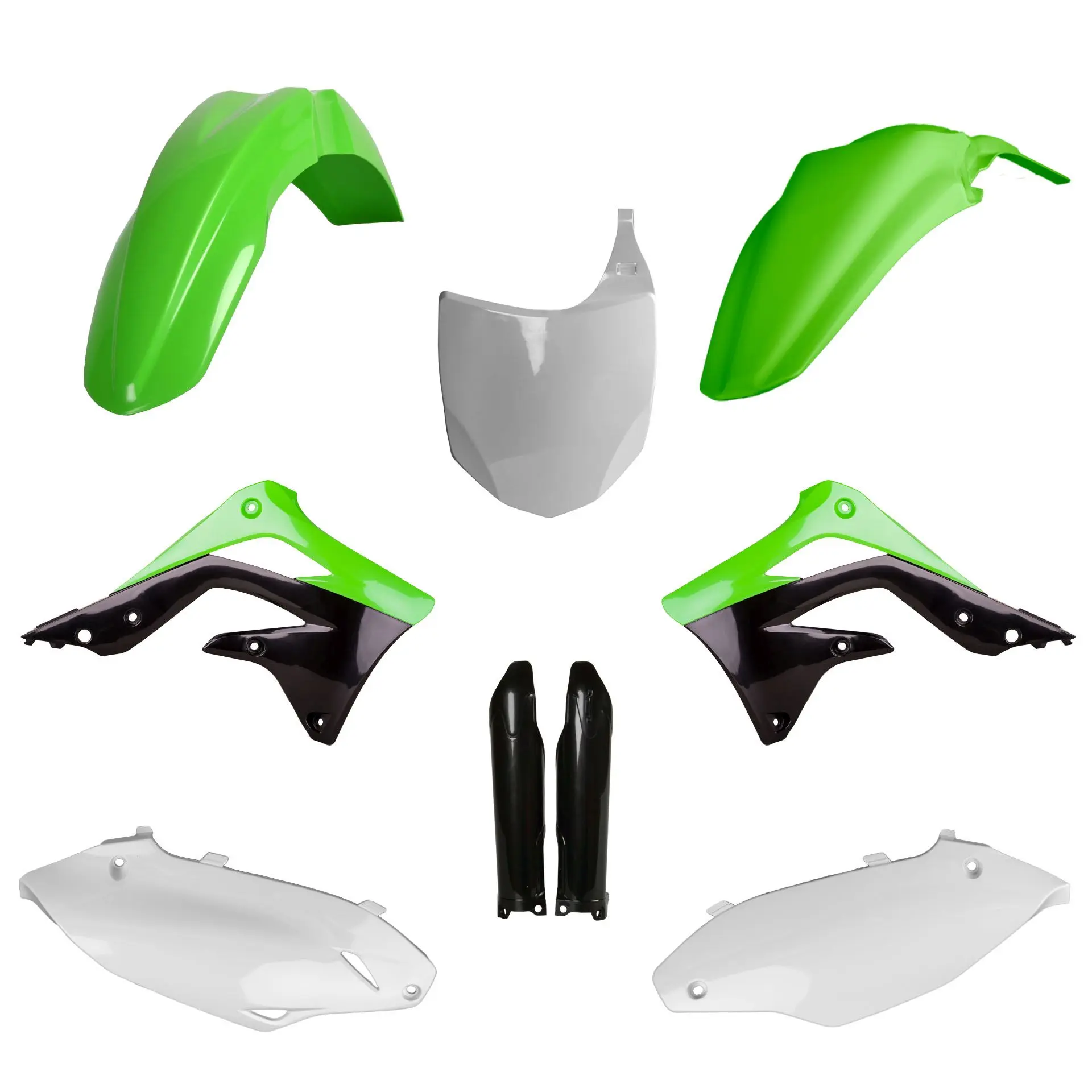 POLISPORT kompletní sada plastů (FULL KIT) KAWASAKI KX 450F 12 v sadě přední tabulka (8656800002) a kryty tlumičů (8351800002) barva zelená ( )