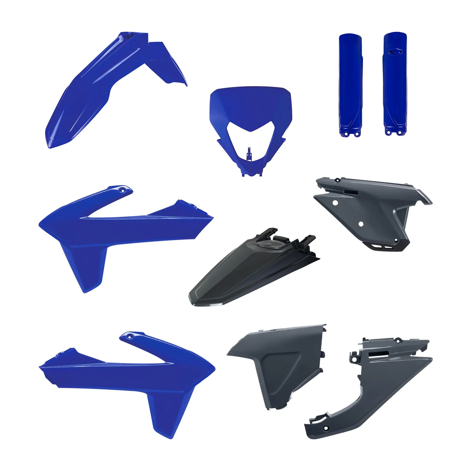 POLISPORT kompletní sada plastů (FULL KIT) SHERCO SE/SEF 25-26 v sadě kryt světla (8681100003) a kryty tlumičů (8398600027) barva modrá šedá černá