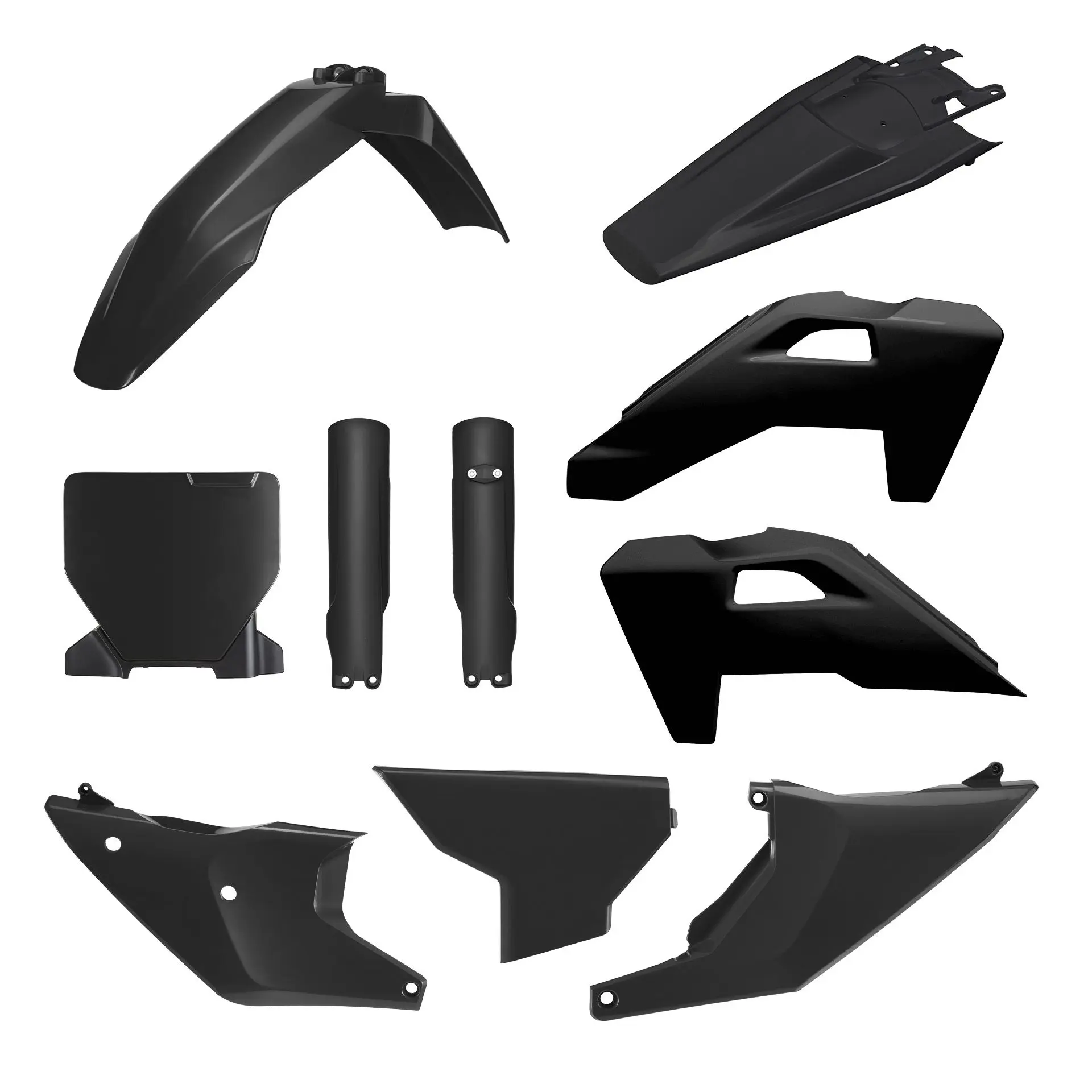 POLISPORT kompletní sada plastů (FULL KIT) HUSQVARNA TC/FC/TX/FX 25-26 v sadě kryt světla (8671700002) a kryty tlumičů (8352500002) barva černá