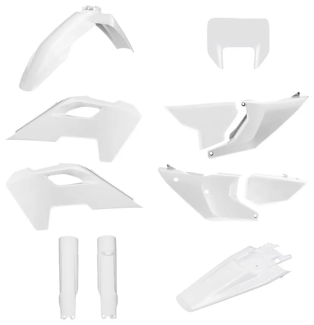 POLISPORT kompletní sada plastů (FULL KIT) HUSQVARNA TE/FE 24-25 v sadě kryt předního světla (8681500001) a kryty tlumičů (8352500001) barva bílá