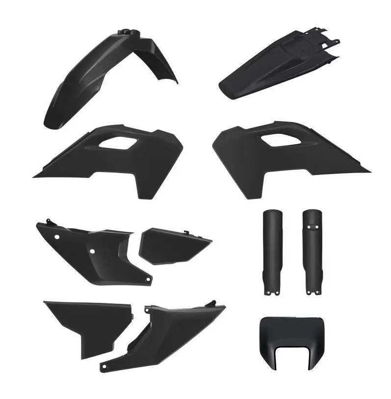 POLISPORT kompletní sada plastů (FULL KIT) HUSQVARNA TE/FE 24-25 v sadě kryt předního světla (8681500002) a kryty tlumičů (8352500002) barva černá