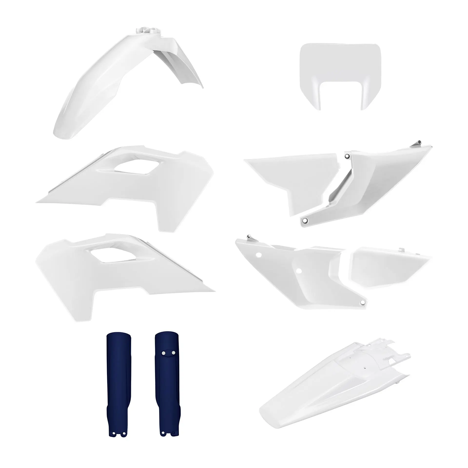 POLISPORT kompletní sada plastů (FULL KIT) HUSQVARNA TE/FE 24-25 v sadě kryt předního světla (8681500001) a kryty tlumičů (8352500008) barva bílá