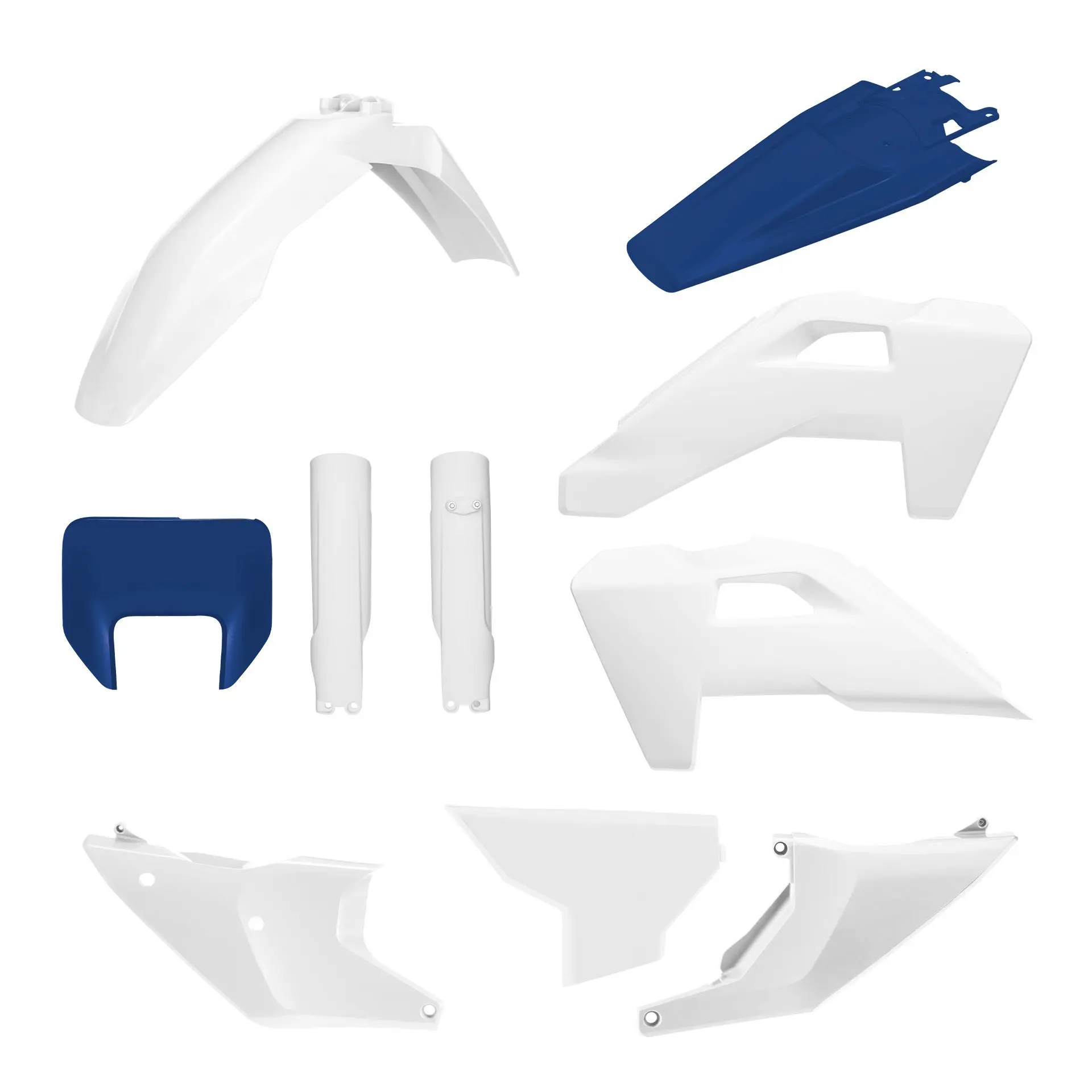 POLISPORT kompletní sada plastů (FULL KIT) HUSQVARNA TE/FE 26 v sadě kryt předního světla (8681500004) a kryty tlumičů (8352500001) barva bílá světle