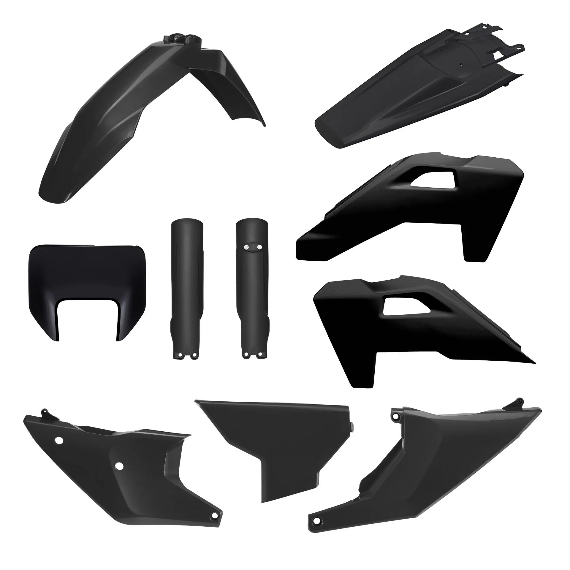 POLISPORT kompletní sada plastů (FULL KIT) HUSQVARNA TE/FE 26 v sadě kryt předního světla (8681500003) a kryty tlumičů (8352500003) barva černá ( )