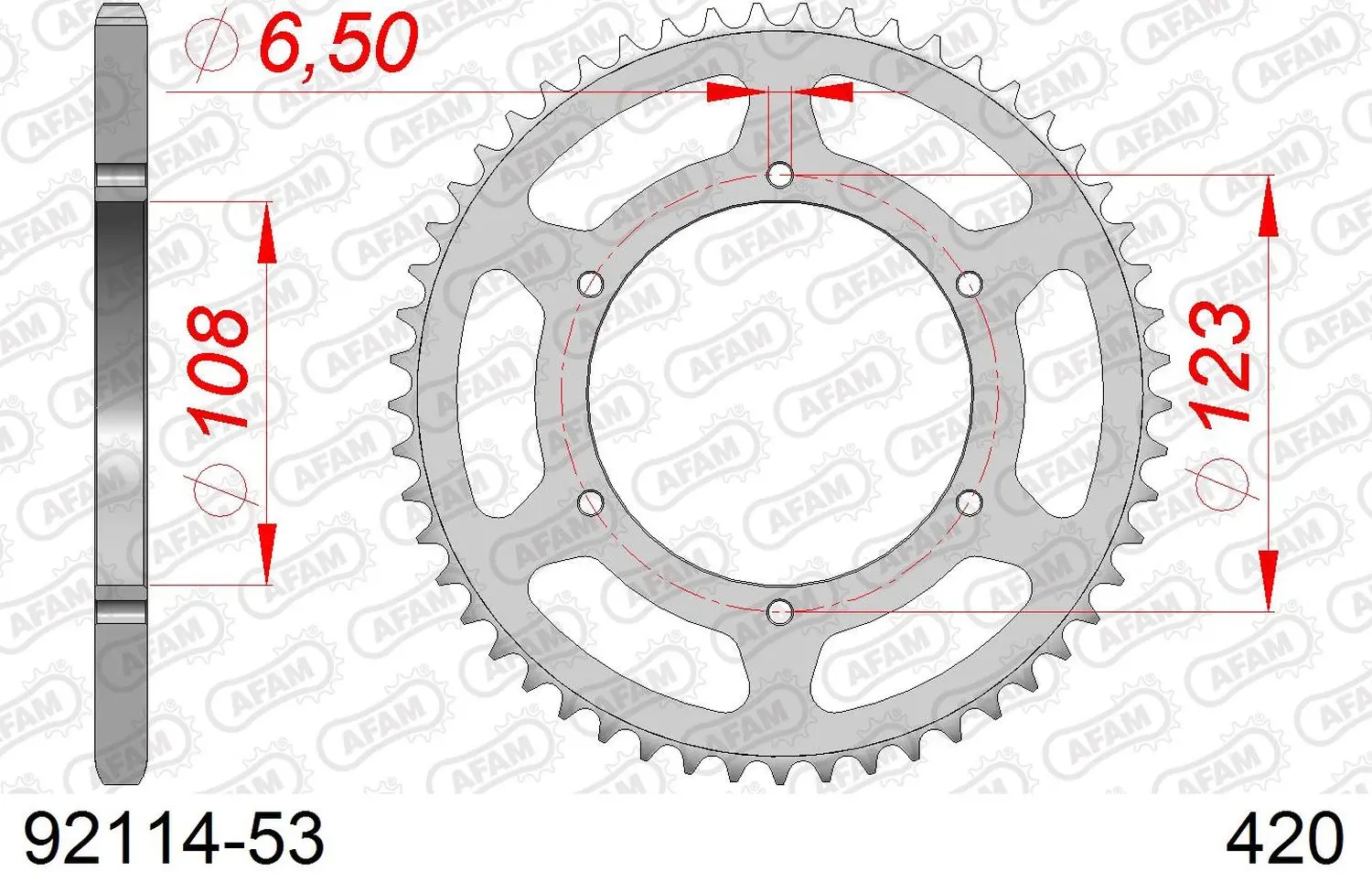 AFAM zadní řetězové kolečko 4412 53 APRILIA RS 50 '06-'14, DERBI GPR 50 '04-'13, SENDA SM 50 '07-'12 (JTR1133.53) (řetěz 420) ( )