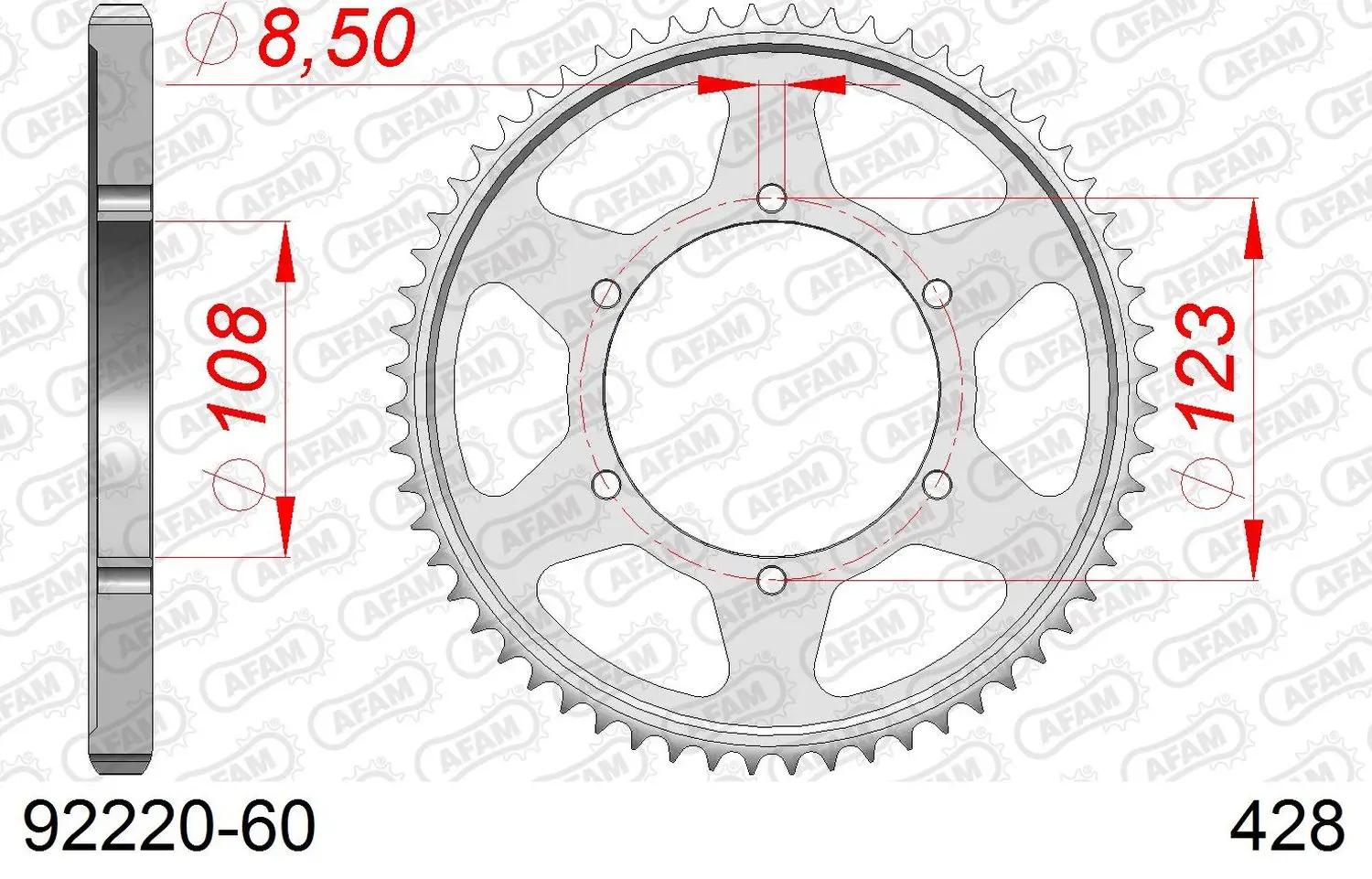 AFAM zadní řetězové kolečko 4606 60 APRILIA 125 RS4 11-17, TUONO 125 17 (JTR25.60) (řetěz 428) (AFAM zadní řetězové kolečko 4606 60 APRILIA 125 RS4)