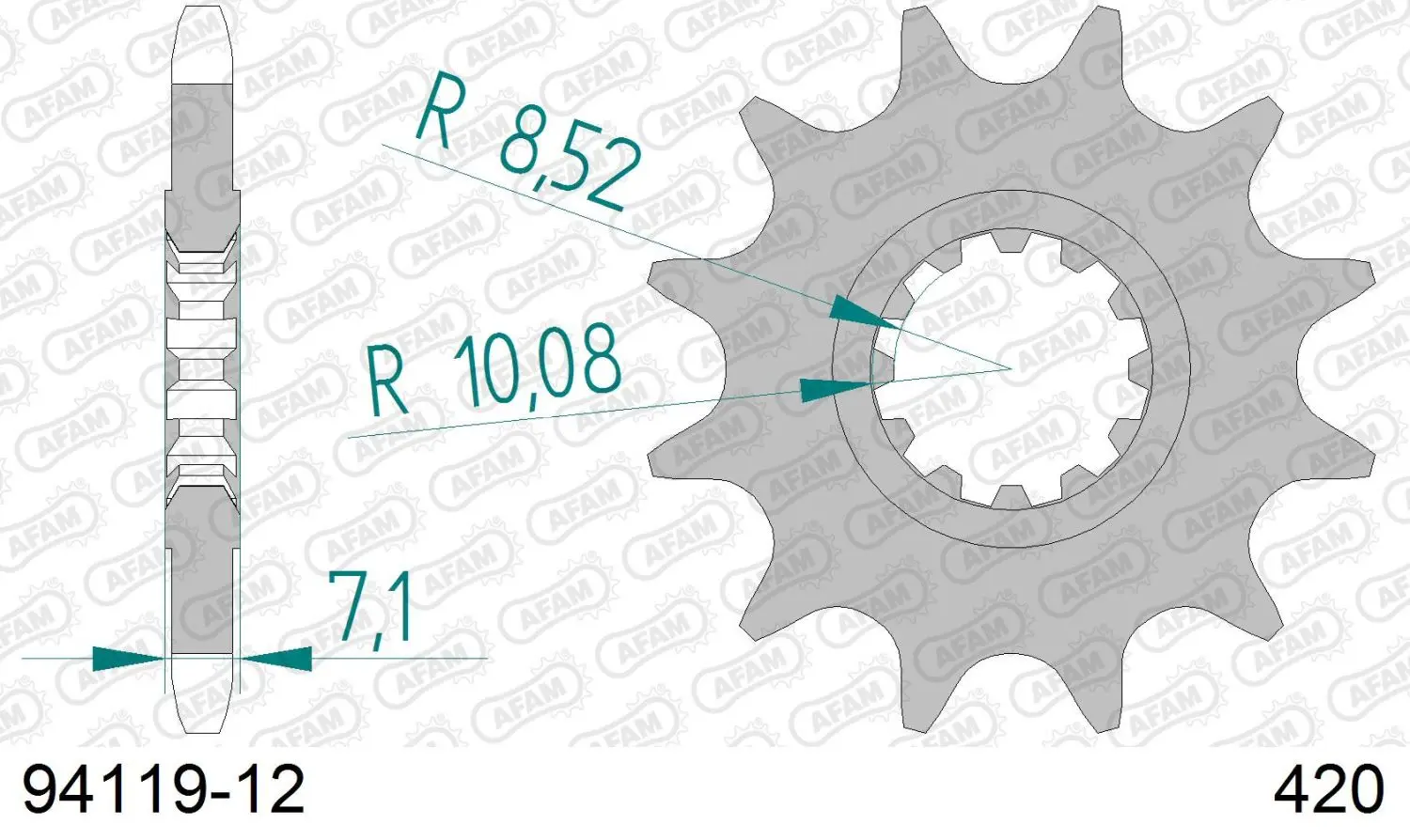 AFAM pastorek přední 600M 12 motor AM6 (JTF1120.12) (řetěz 420) (AFAM pastorek přední 600M 12 motor AM6 (JTF1120.12) (řetěz 420))