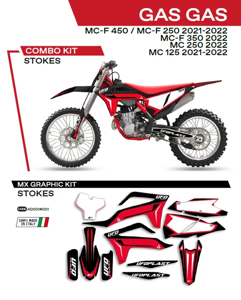 UFO sada samolepek (dýhy) GAS GAS MC 125 21-22; MC 250 22; MCF 250/350/450 21-22 STOKES barva černá (UFO sada samolepek (dýhy) GAS GAS MC 125 21-22;)