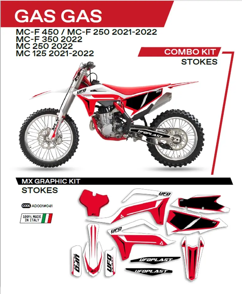 UFO sada samolepek (dýhy) GAS GAS MC 125 21-22; MC 250 22; MCF 250/350/450 21-22 STOKES barva bílá (UFO sada samolepek (dýhy) GAS GAS MC 125 21-22;)