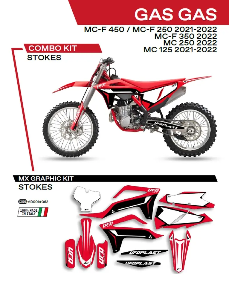 UFO sada samolepek (dýhy) GAS GAS MC 125 21-22; MC 250 22; MCF 250/350/450 21-22 STOKES barva červená ( )