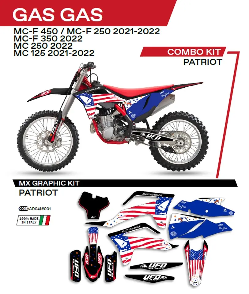 UFO sada samolepek (dýhy) GAS GAS MC 125 21-22; MC 250 22; MCF 250/350/450 21-22 PATRIOT barva černá (UFO sada samolepek (dýhy) GAS GAS MC 125 21-22;)