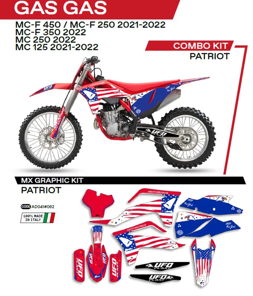 UFO sada samolepek (dýhy) GAS GAS MC 125 21-22; MC 250 22; MCF 250/350/450 21-22 PATRIOT barva červená ( )