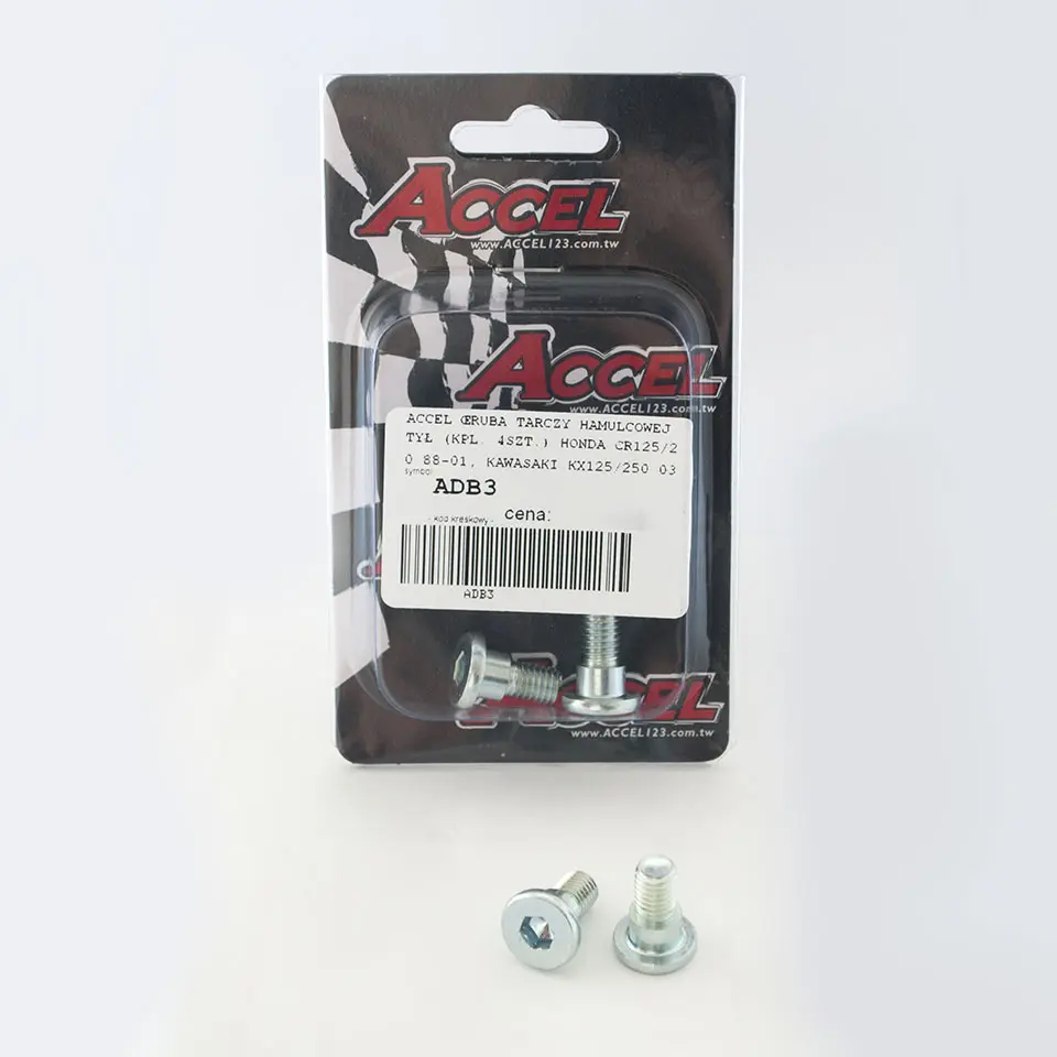 ACCEL šrouby brzdového kotouče zadní (komplet 4kusů-M8) HONDA CR 125/250 '88-'01, KAWASAKI KX 125/250 '03-'14, KXF 250/450 '04-'16 (ACCEL šrouby)