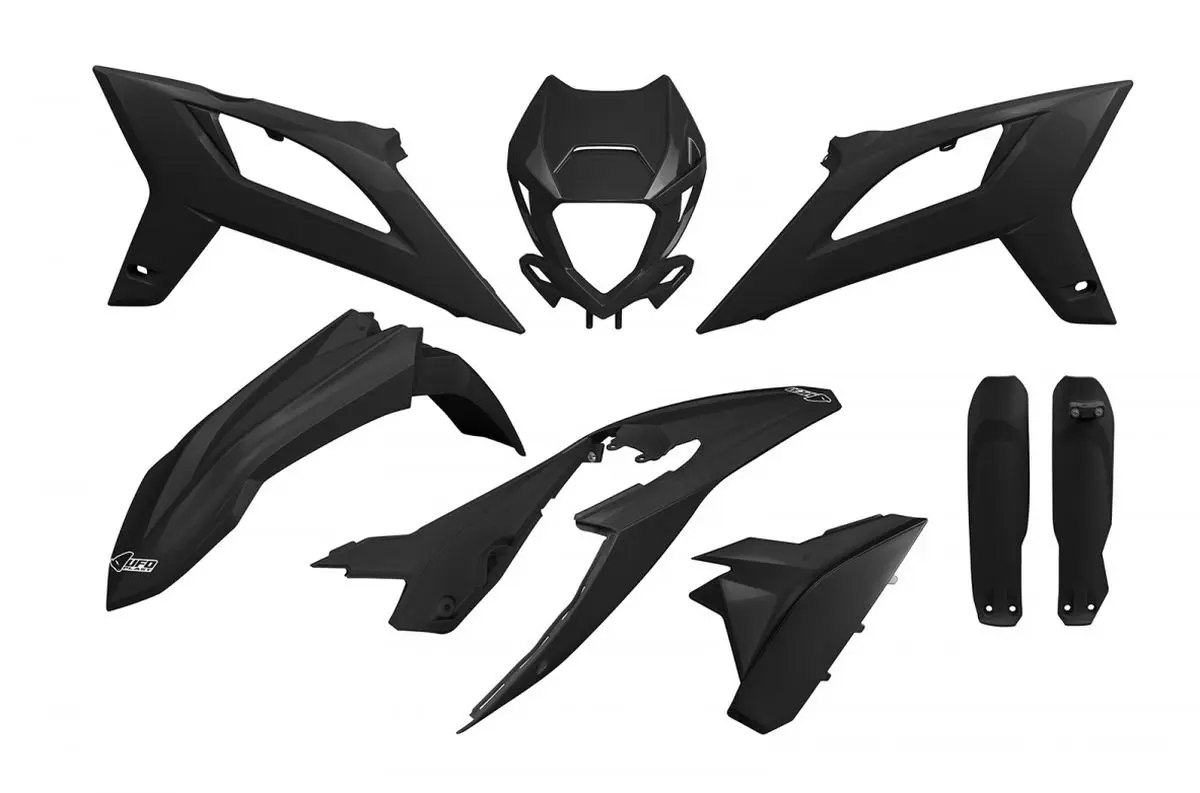 UFO kompletní sada plastů (FULL KIT) s kryty tlumičů BETA RR 125 / 250 / 300 / 350 / 400 / 450 20-22 barva černá (UFO kompletní sada plastů (FULL)