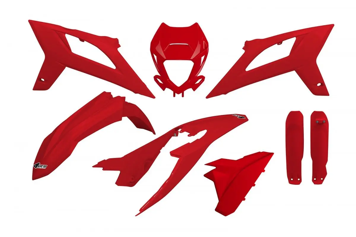 UFO kompletní sada plastů (FULL KIT) s kryty tlumičů BETA RR 125 / 250 / 300 / 350 / 400 / 450 20-22 barva červená (UFO kompletní sada plastů (FULL)