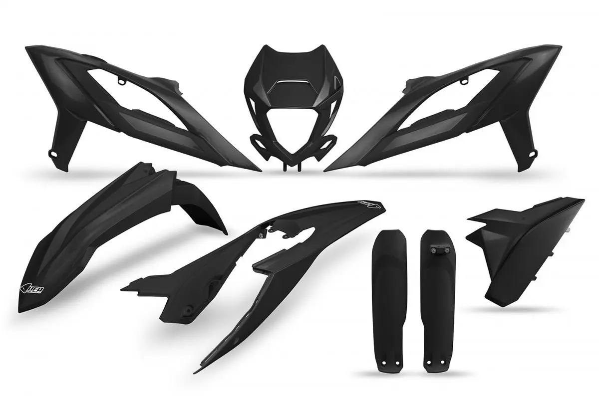 UFO kompletní sada plastů (FULL KIT) s kryty tlumičů BETA RR 125 / 250 / 300 / 350 / 400 / 450 23-24 barva černá (UFO kompletní sada plastů (FULL)