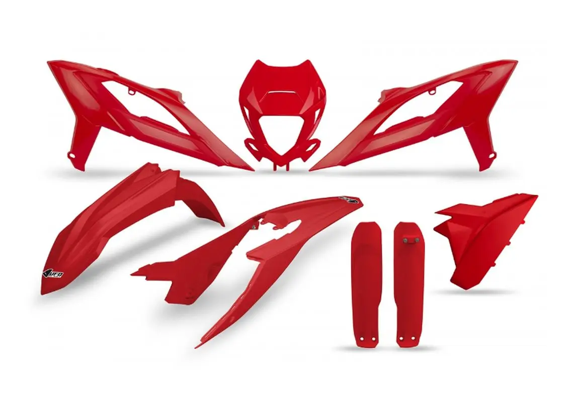 UFO kompletní sada plastů (FULL KIT) s kryty tlumičů BETA RR 125 / 250 / 300 / 350 / 400 / 450 23-24 barva červená (UFO kompletní sada plastů (FULL)