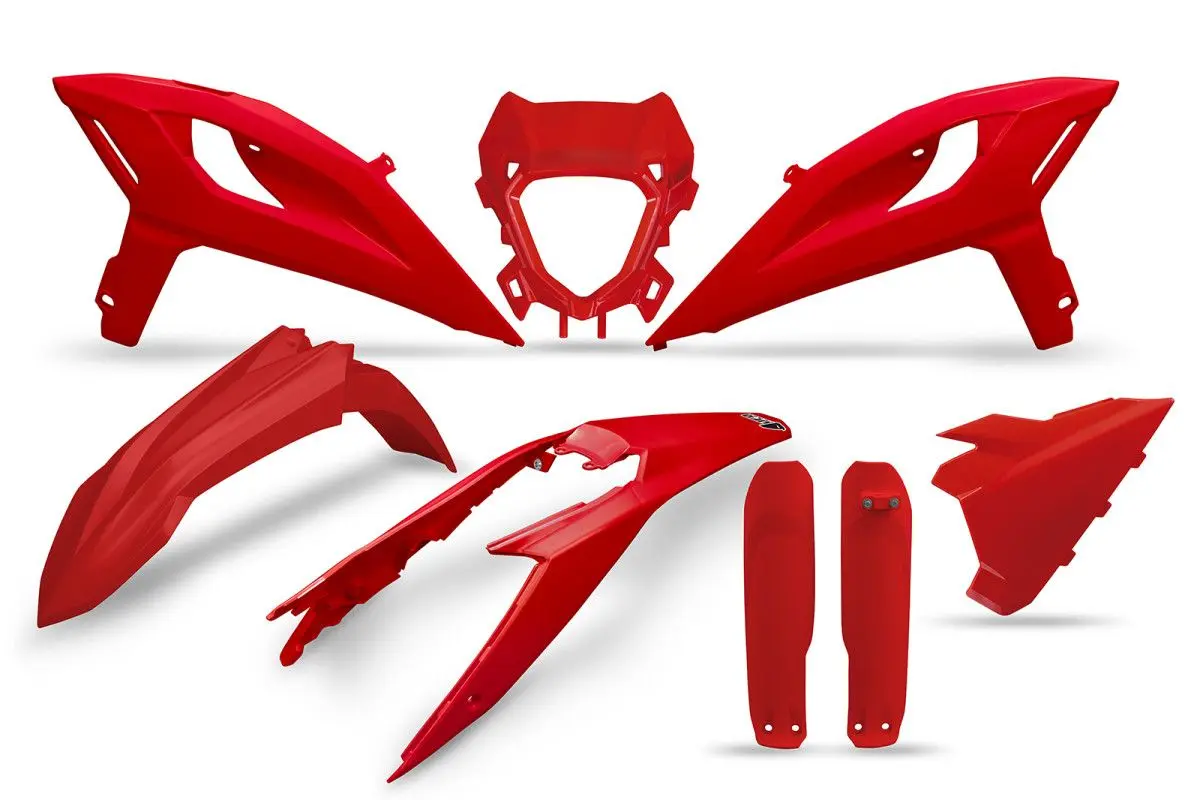 UFO kompletní sada plastů (FULL KIT) s kryty tlumičů BETA RR 2T/4T 250 / 300 / 350 / 400 / 450 25-26 barva červená (UFO kompletní sada plastů (FULL)