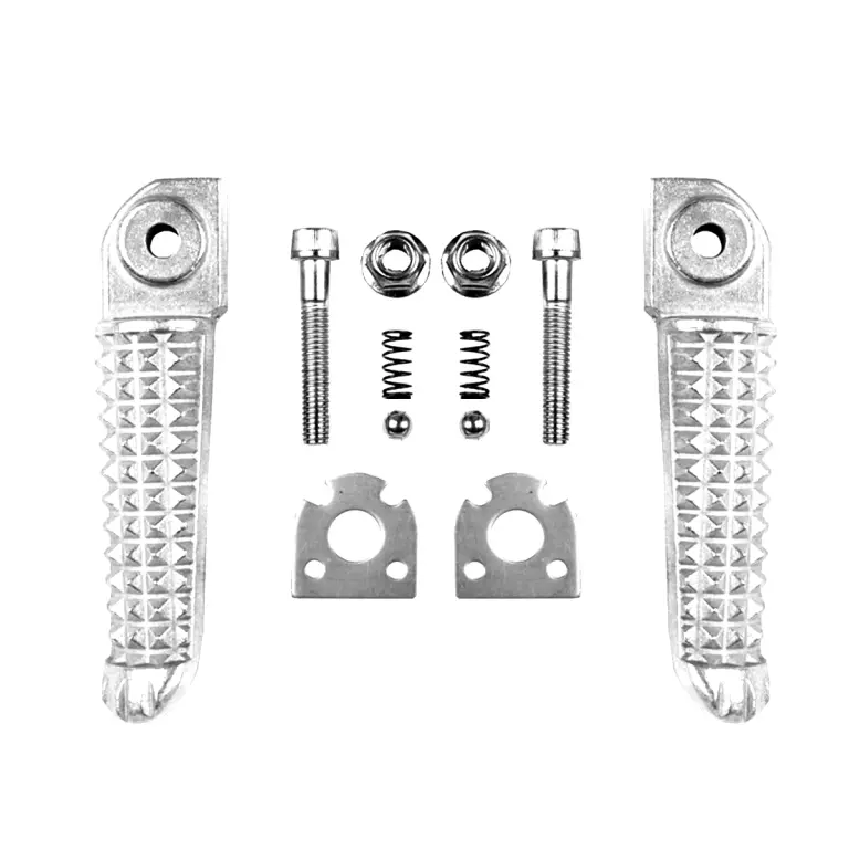 BIKETEC PARTS sada stupaček pasažéra kompletní s upevněním YAMAHA YZF R1 02-12, YZF R6 03-11 barva stříbrná (BIKETEC PARTS sada stupaček pasažéra)
