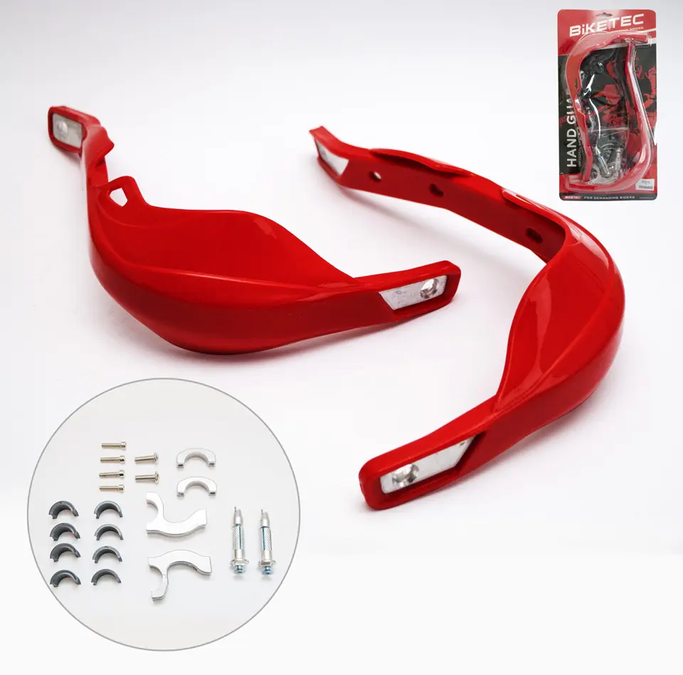 BIKETEC PARTS chrániče páček ALU barva červená (s upevněním 22mm i 28mm) (BIKETEC PARTS chrániče páček ALU barva červená (s upevněním 22mm i 28mm))
